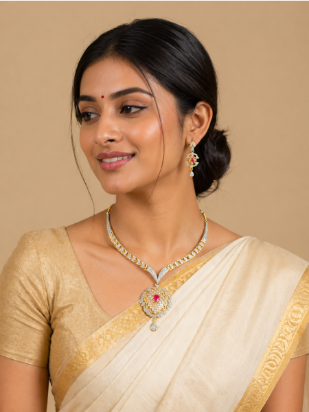 Imitation/Neckalce with White AD and Pink Stones