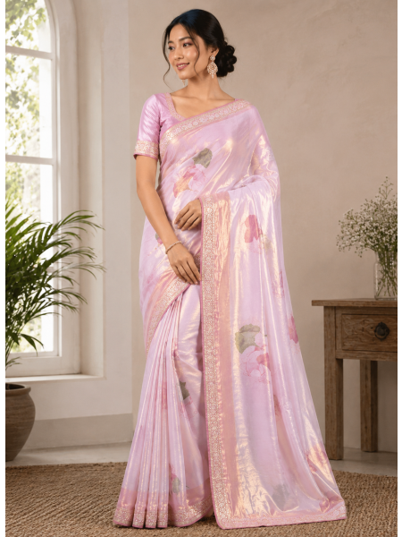 Pastel Pink Soft Silk Saree with Matching Blouse Piece