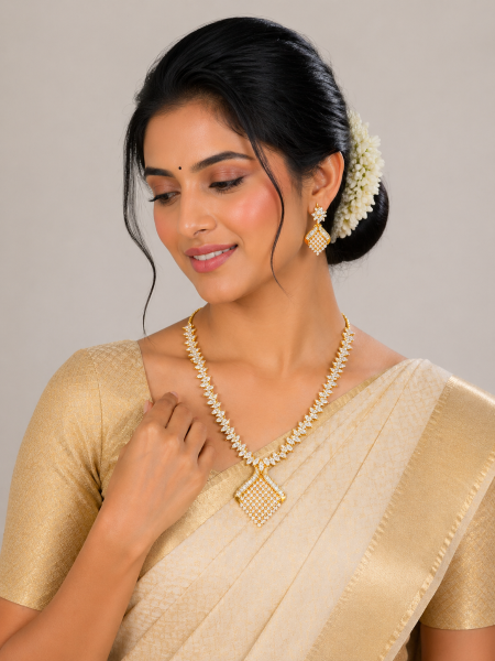 Neckalace and Earring with white stones