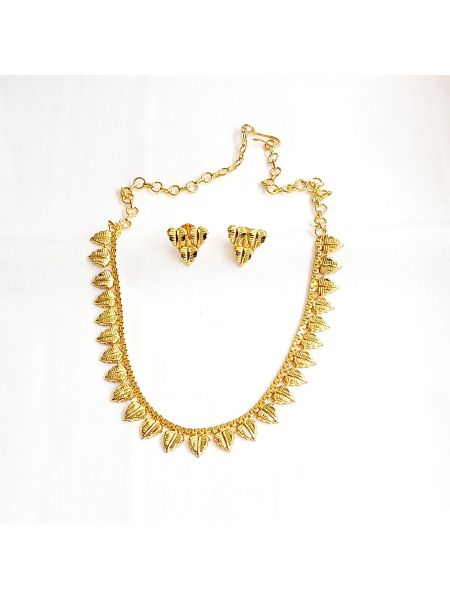 Gold plated leaf design necklace with earring