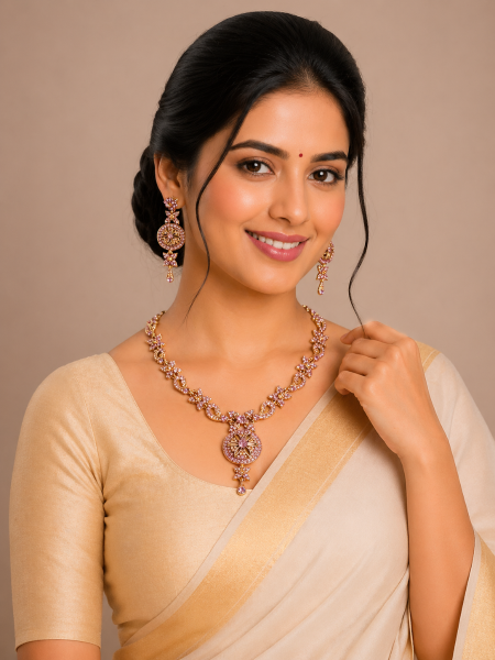 Neckalace and earring with purple color stones ST-NE-16