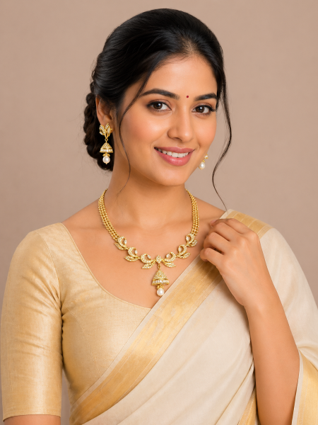 Neckalace and earring with stones and pearl