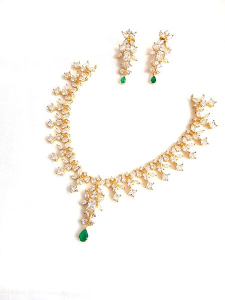 Imitation Necklace & Earring with white AD stones