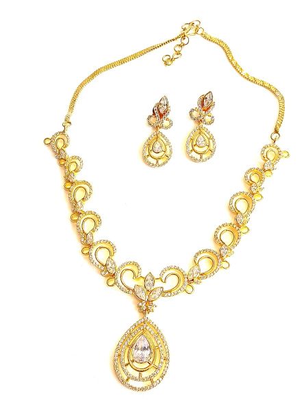 Designer Neckalace and earring with white stones AD-NE-14