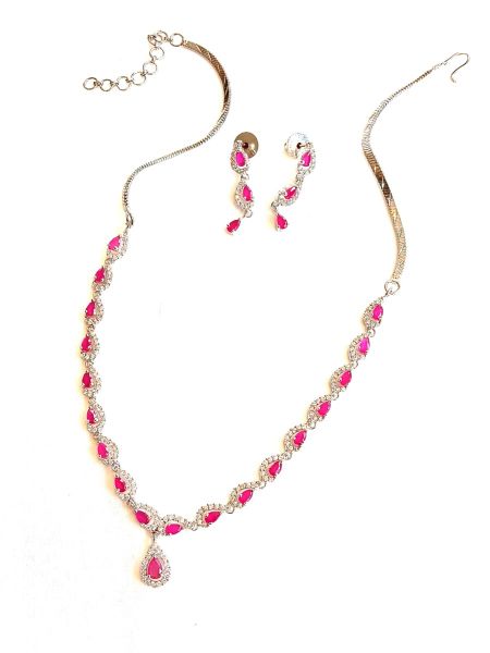 Designer Neckalace and earring with white and pink stones AD-NE-18