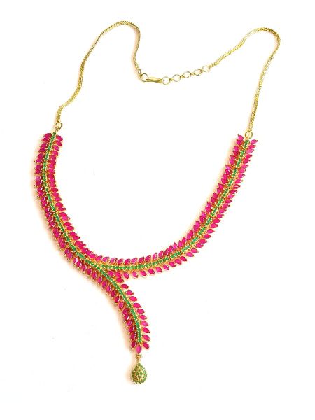 Neckalace with pink and green stones
