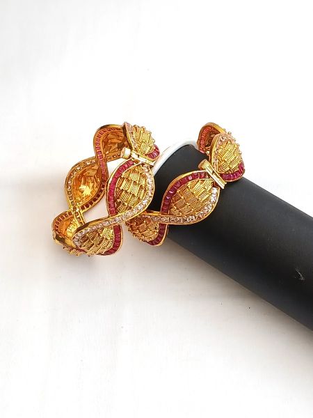 Designer bangle with white and pink Stones