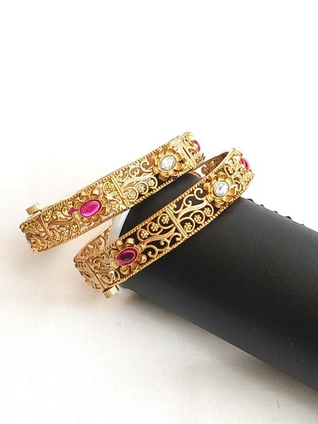Designer Bangle with white and Pink stones with side screws