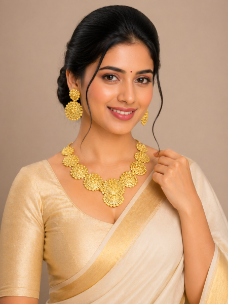 Gold plated rose design necklace with earring set