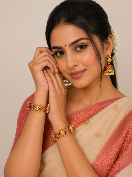 Temple jewellery Bangle with Pink Stones