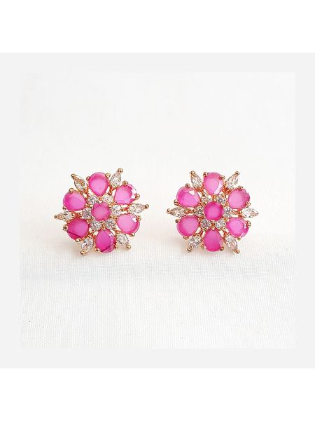 Stone earring with pink and white stone