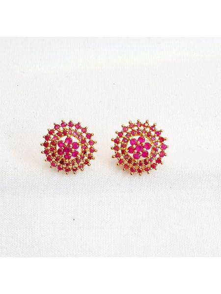 Yellow chimse earrings with pink stone