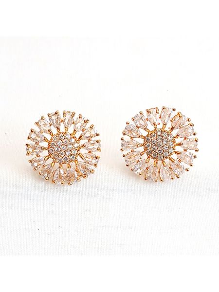 White tiny stone earring with crystal buttons
