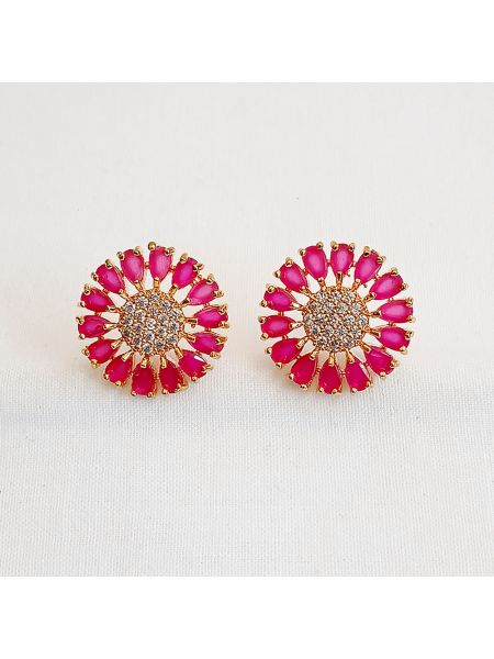 Pink stone earring with tiny white stone