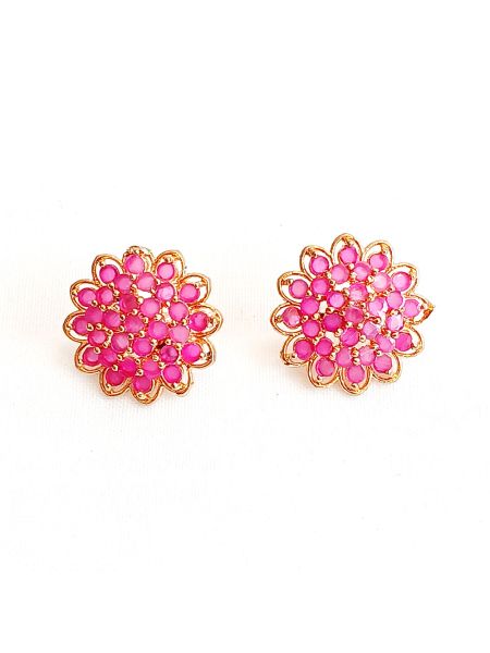 Pink stone earring with gold plated