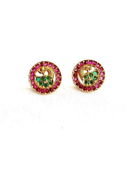 Imitation Earring with pink and green stones-EAR-R-E-14