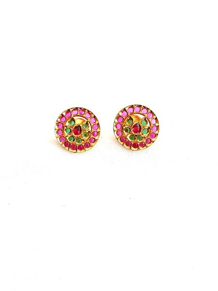 Imitation Earring with green and pink Stones-EAR-R-E-23