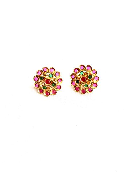 Imitation Earring with pink and green stones-EAR-R-E-8A