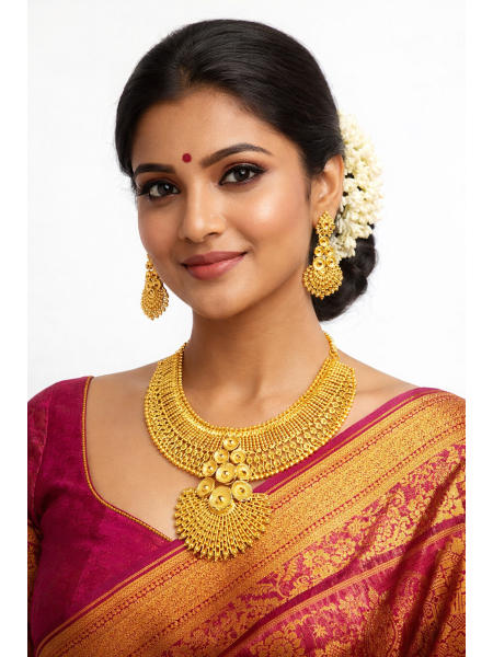 Gold plated necklace set in net design