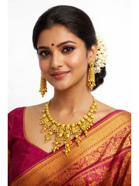 Gold plated necklace set with dynamic dangling