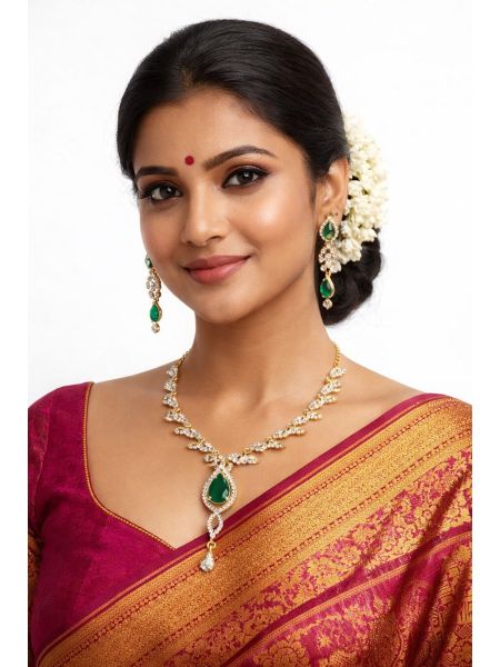 Imitation Neckalace with white AD stone and green stones