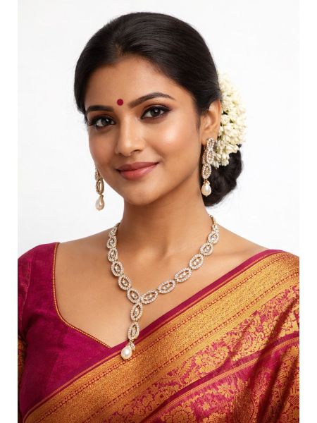 Imitation Neckalace with white AD stones and Pearl