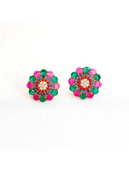 colourful stone earing in flower design