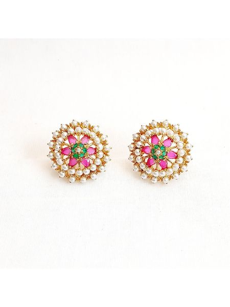 pearl earing with pink and greenstone used in mid