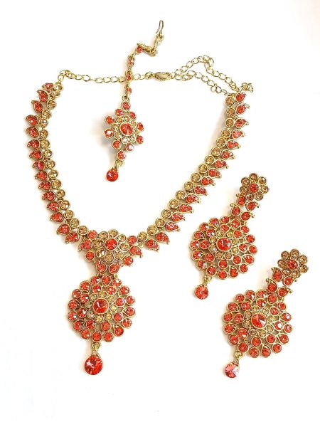 Neckalce with earring and red colour stones ST-NE-07