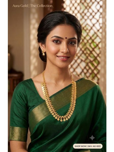 Antique gold coin necklace set with matching earrings, crafted with intricate coin detailing for a timeless traditional look.