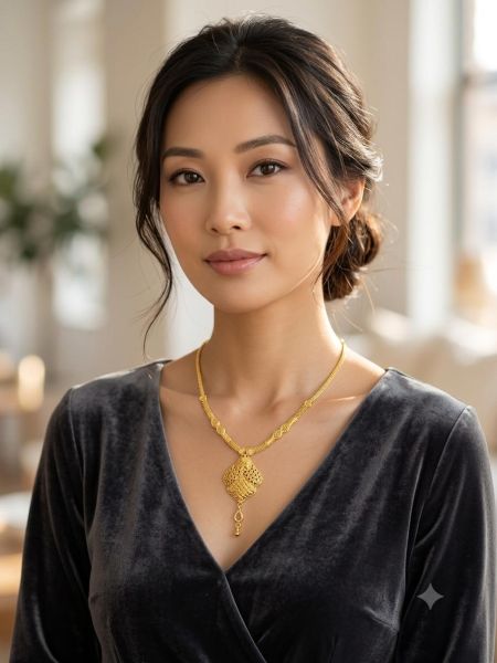 Elegant gold-tone necklace featuring a beautifully detailed filigree pendant with a graceful drop charm for a timeless finish
