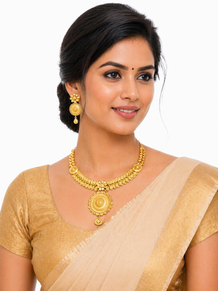 Gold plated flower design necklace with earring