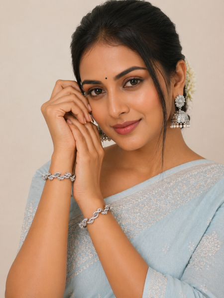 Silver colour Bangles with wjite zircon Stones