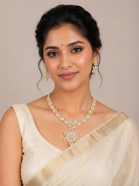 Neckalace and earring with white stones AD-NEE-26
