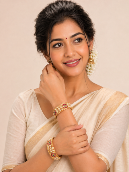 Designer Bangle with White and Pink Stone