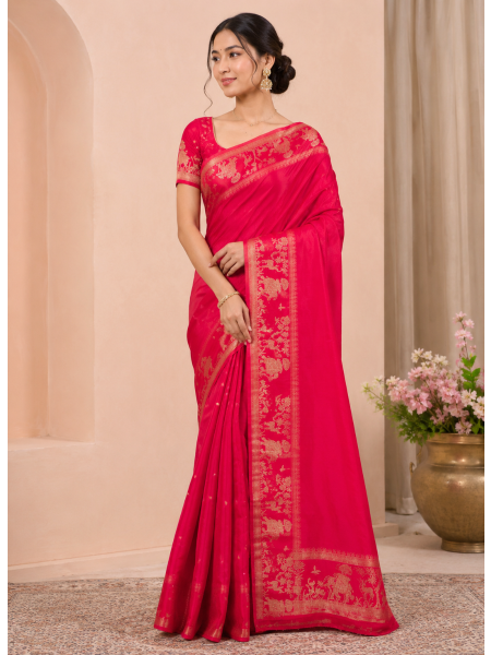  Red Soft Raw Silk Saree with Matching Blouse Piece