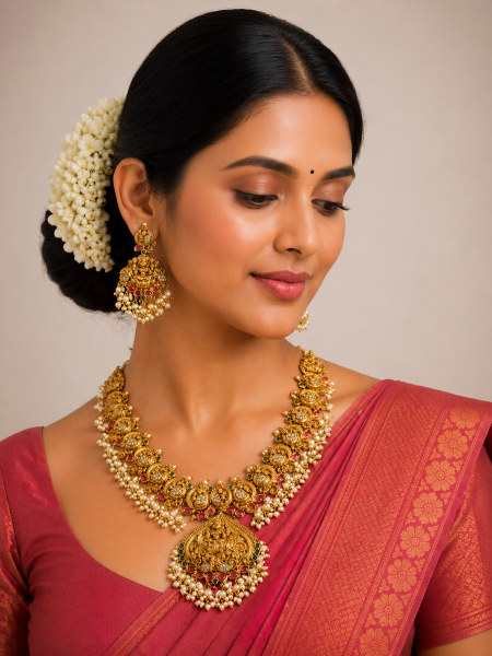 Temple Jewellery with stones and Pearls NEC-ME-A6