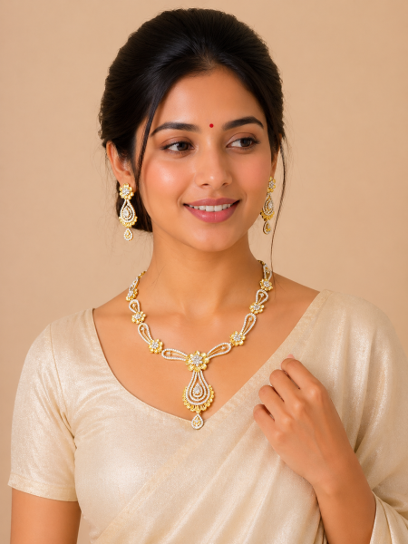Neckalace with earring with white stones