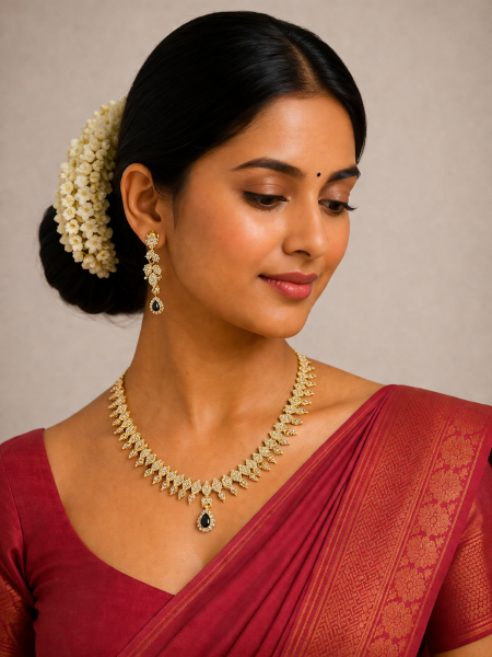 Neckalace and Earring with black and white stones