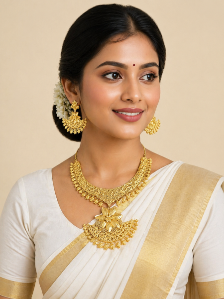 Traditional necklace design set with big pendent in centre