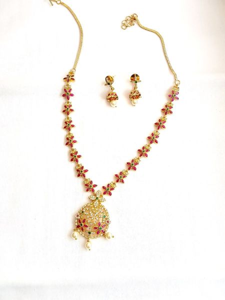 Imitation Neckalace with White AD/Pink Stones and Pearls