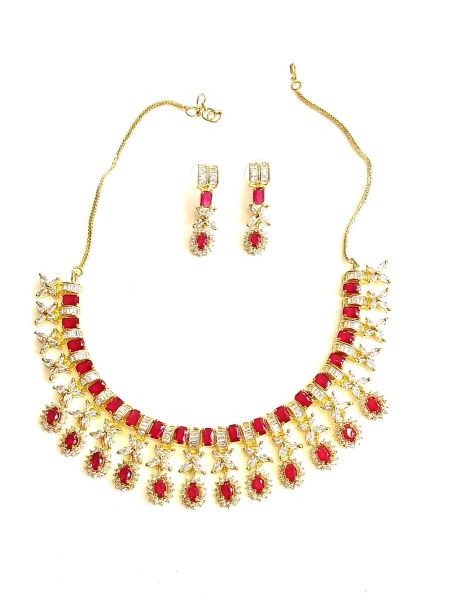 Neckalace and earring with white and pink Stones AD-NE-21