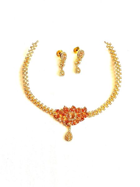 Neckalace and earring with white and pink stones AD-NE-24