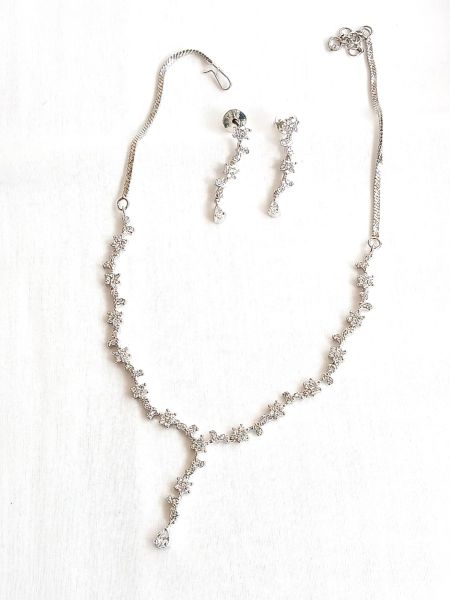 Silver Colour Neckalace with white AD stones
