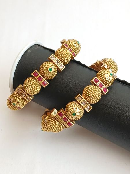 Designer Bangle with pink,Green and white zircon stones