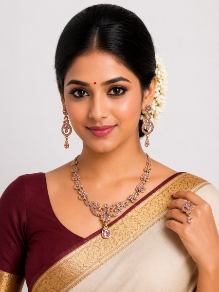 Neckalace and earring with purple color stones