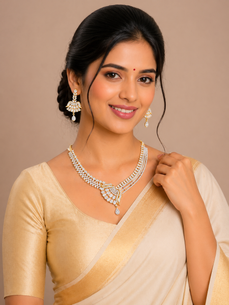 Neckalace and earring with white stones AD-NE-37