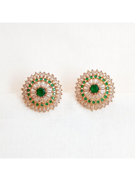 Stone earring with green and white flower stud
