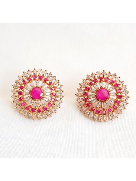 Pink stone earring with crystal buttons
