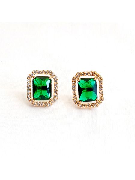 Stone earring with golden tone & cubic zirconia